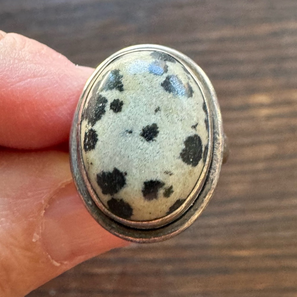 Sterling Silver / Dalmatian Stone Ring - sz 7